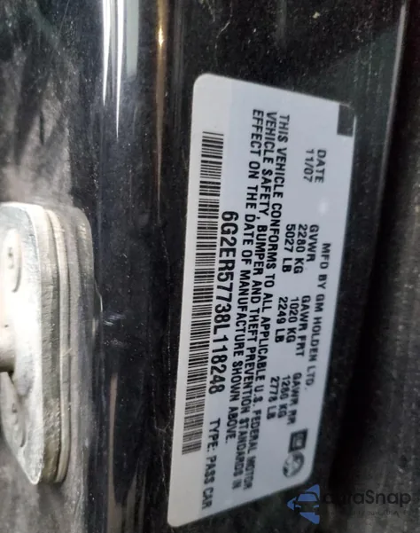 2008 Pontiac G8 z USA, uszkodzony, nr VIN 6G2ER57738L118248